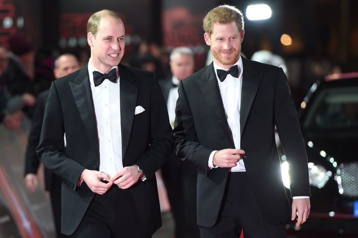 Price William and Prince Harry arrive at Royal Albert Hall on Tuesday.