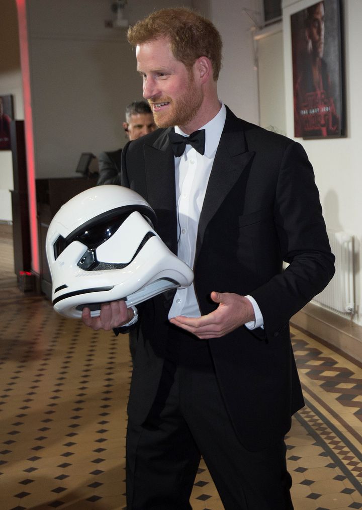 Prince Harry at the European premiere of "Star Wars: The Last Jedi" in London on Dec. 12, 2017.&nbsp;