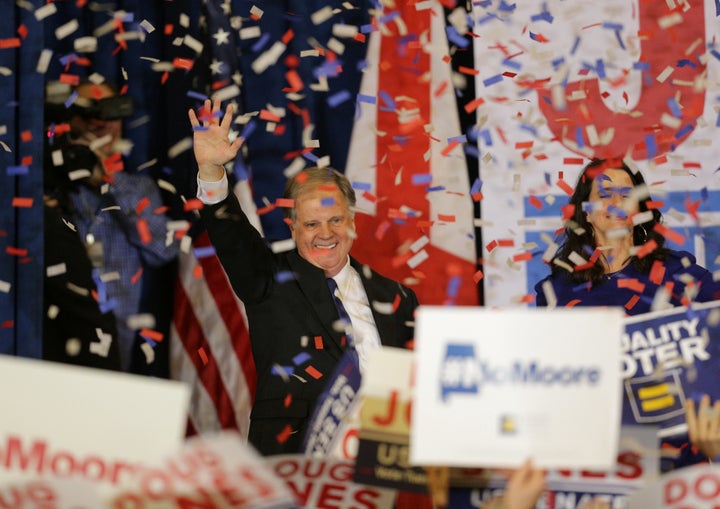Alabama Sen.-elect Doug Jones at his victory party late Tuesday night.