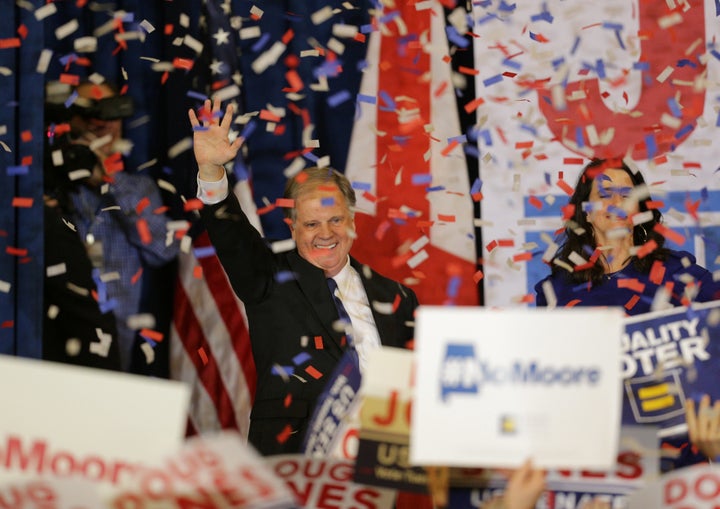 Alabama Sen.-elect Doug Jones at his victory party late Tuesday night. 