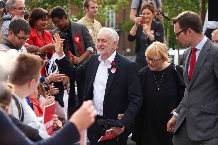 Jeremy Corbyn with candidate Chris Ostrwoski in an eve-of-poll rally in Watford.