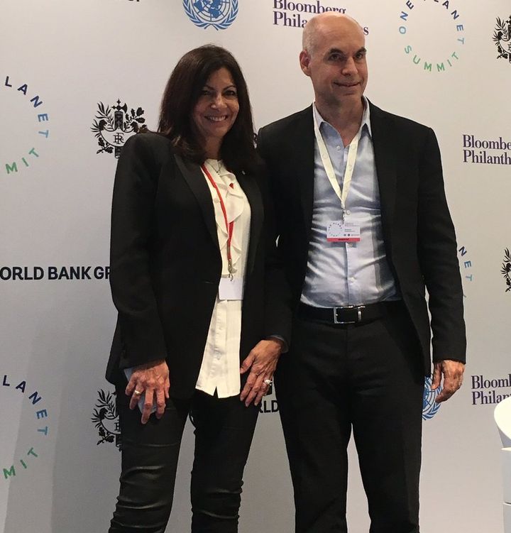 Mayor Hidalgo & Mayor Larreta at the One Planet Summit in Paris, Dec 12th 2017