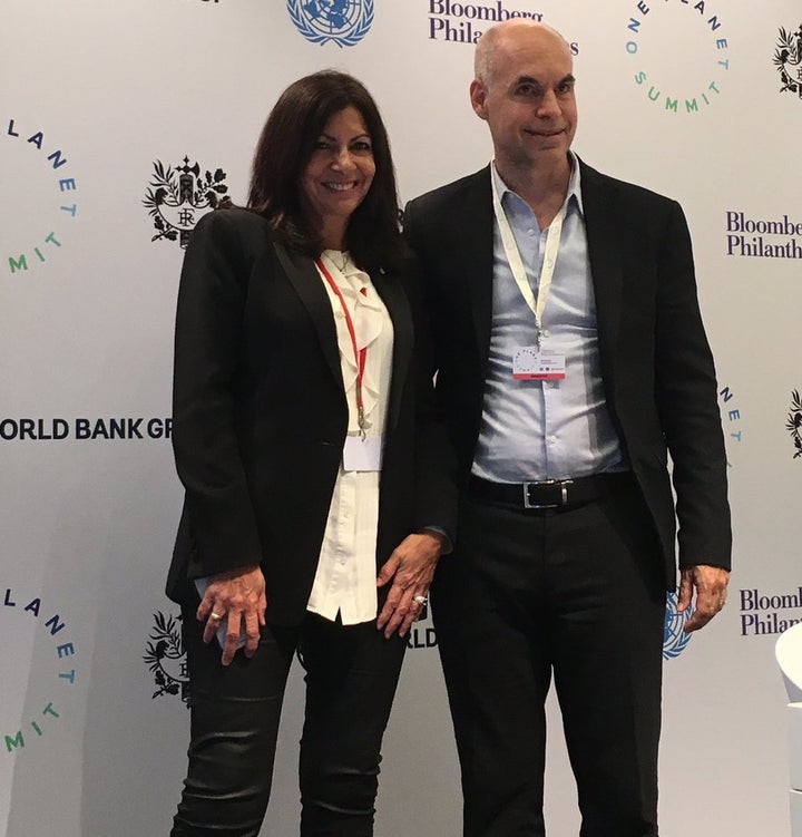 <p>Mayor Hidalgo & Mayor Larreta at the One Planet Summit in Paris, Dec 12th 2017</p>