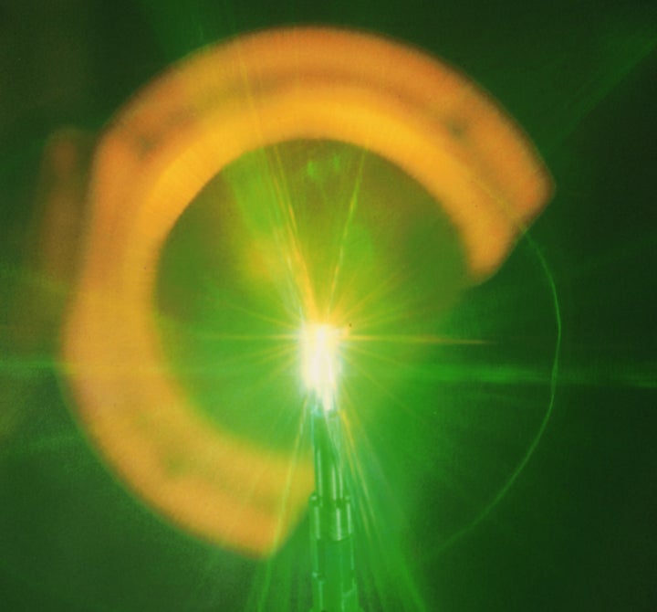 The high-powered Nova laser creates nuclear fusion inside its target chamber at the Lawrence Livermore National Laboratory.