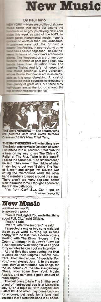 <p>This story about my first encounter with the Smithereens on October 5, 1985, also appeared in an article I wrote for Cash Box in the summer of 1986. </p>