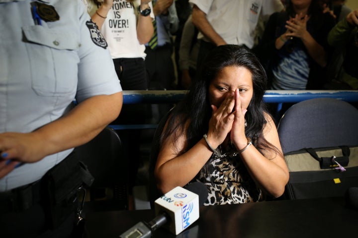 Teodora Vasquez waits in a courtroom in San Salvador on Dec. 8.