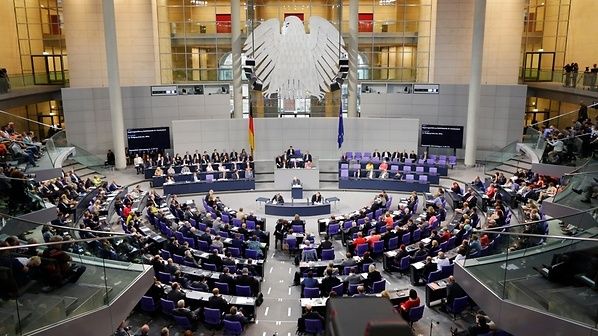 A view of the Bundestag plenary chamber.