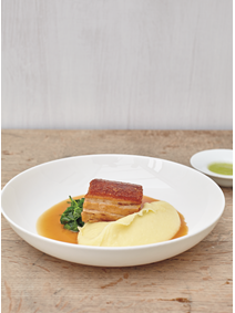 From The Sportsman: Pork Belly with Apple Sauce, Mashed Potatoes and Cabbage