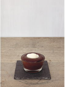 <p>From The Sportsman: Warm Chocolate Mousse with Milk Sorbet and Salted Caramel</p>