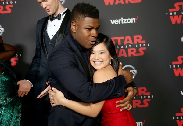 Actors John Boyega (L) and Kelly Marie Tran at Star Wars: The Last Jedi Premiere. 
