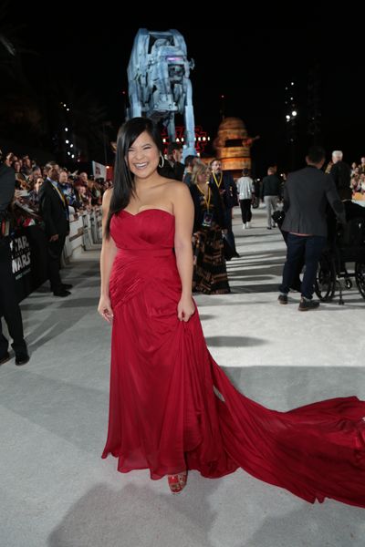 Kelly Marie Tran arrives on the red carpet for the world premiere of Star Wars: The Last Jedi. 