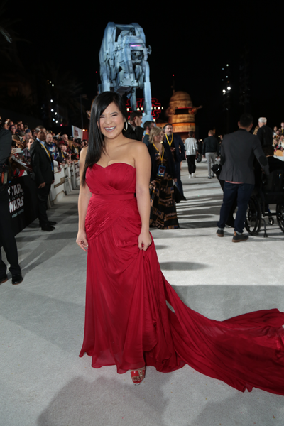 Kelly Marie Tran arrives on the red carpet for the world premiere of Star Wars: The Last Jedi.