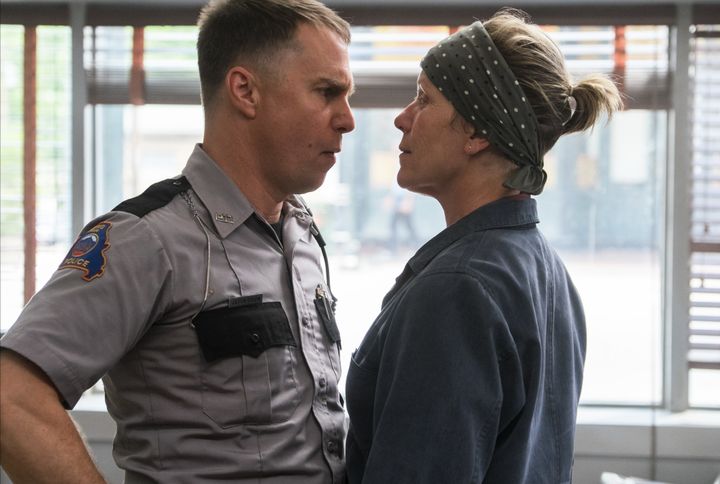 Sam Rockwell and Frances McDormand face off in "Three Billboards Outside Ebbing, Missouri."
