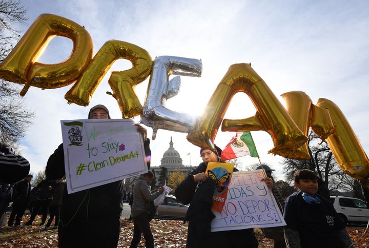 Demonstrators call for a Dream Act vote during a rally on Wednesday, Dec. 6, near the U.S. Capitol.