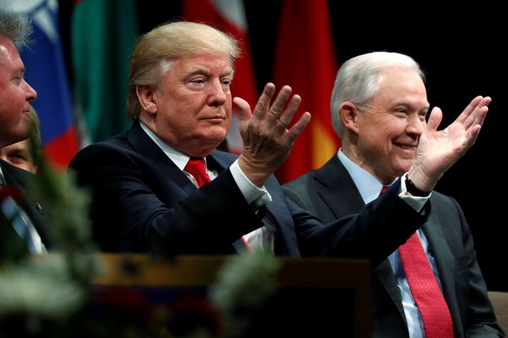 Trump with Jeff Sessions at the FBI Academy on Friday.