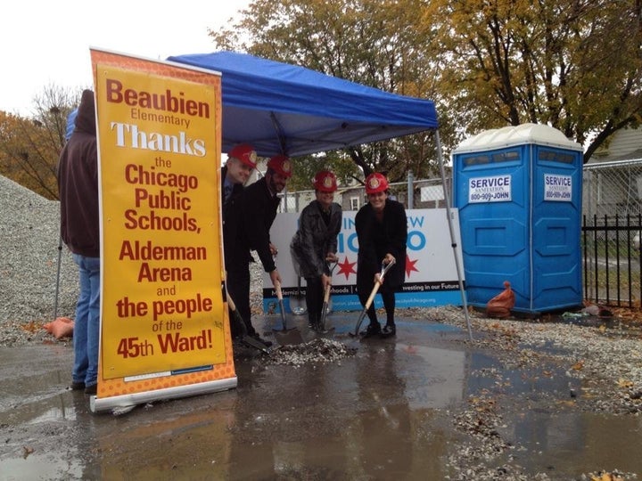 Groundbreaking for a new playground at Beaubien elementary school on the city's Northwest Side (45th Ward).