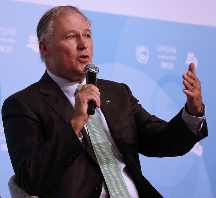 <p>Gov. Jay Inslee discussing the U.S. Climate Alliance during the United Nation's Climate Change Conference's 23rd Conference of the Parties (COP23) in Bonn, Germany on November 13, 2017. The alliance now consists of 14 states and Puerto Rico. </p>