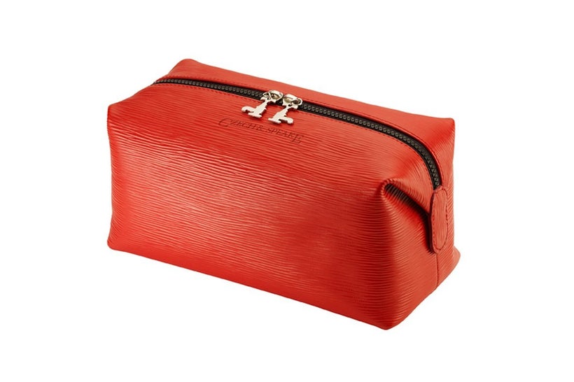 Czech and Speake Wash Bag in soft red leather.
