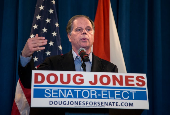 Senator-elect Doug Jones (D-Ala.) speaks to reporters on Dec. 13, 2017, the day after his upset victory in a special election