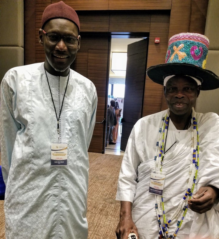 <p>Sheikh Saliou Mbacké, Cadre des Réligieux pour la Santé et le Développement, Senegal, and Robert Houndohomè HOUNON II, Vodon King from Benin, at Ouagadougou Partnership meeting in Conakry, Guinea</p>