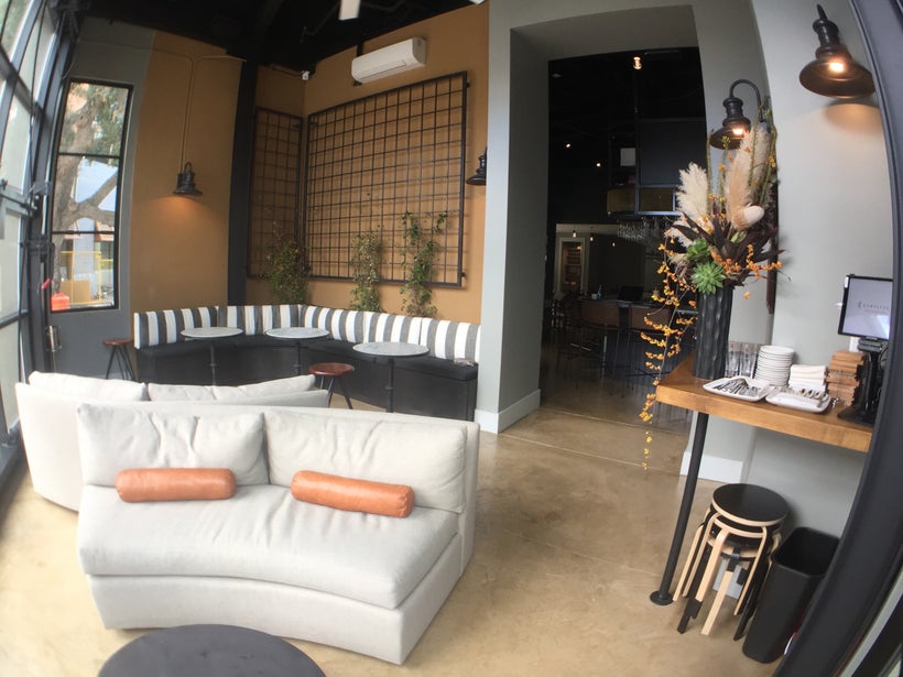The lounge is deliciously relaxing and opens to outdoor seating.