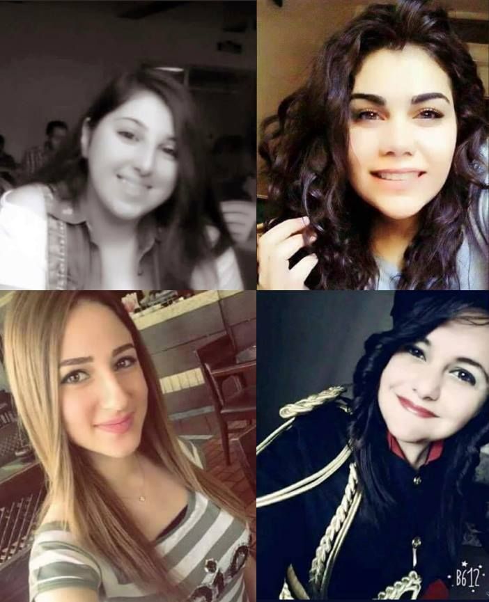 Five female Christian students and their teacher lost their lives in a terror attack in Homs in Syria. Their names were: Lama Thalijeh, Rahaf Yacoub, Woroud Gerges Barsoun, Suzan Nazih Nissani och Sarah Haytham Moussa. These are private pictures of four of them. 