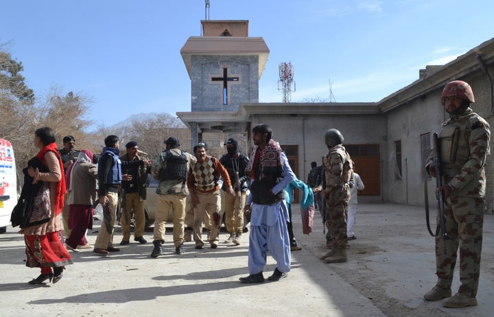 Frontier Corps Soldiers outside an attacked church in Quetta. 
