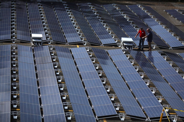 Solar panels that had been set up by Tesla are seen at the San Juan Children's Hospital in October.