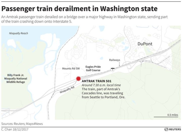A map showing where the derailment occurred
