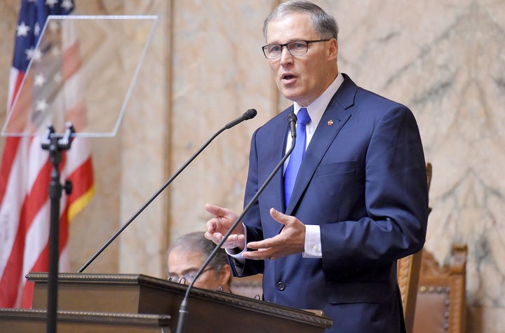 <em>Gov. Inslee delivering his State of the State speech on Jan. 13, 2015.</em>