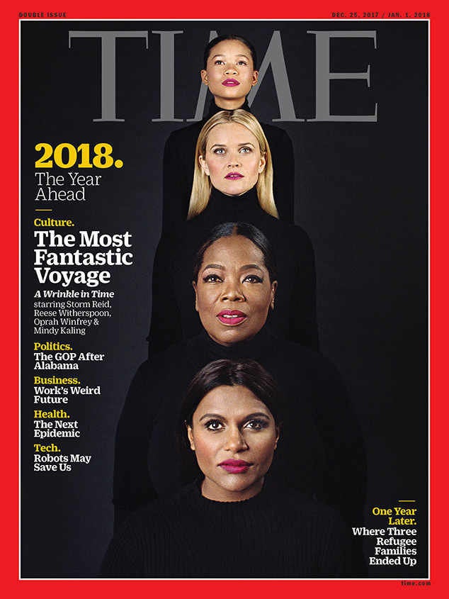 On the cover, the women are all dressed in identical black turtlenecks with their hair parted down the center, wearing a berr