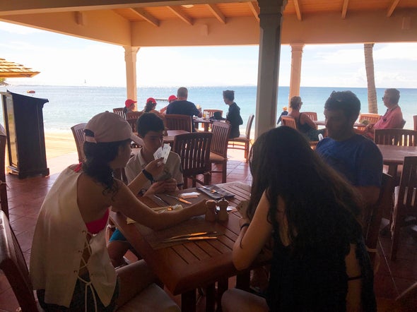 My family disconnecting from their devices to connect with each other.