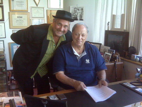 <p><strong><em>Writer Ashley Collie and Sonny Grosso working on his memoir, Harlem to Hollywood</em></strong></p>