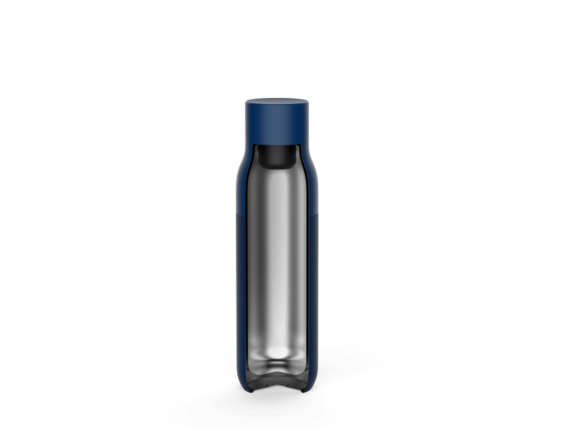 The water bottle is outfitted with a UV-light that kills harmful bacteria.