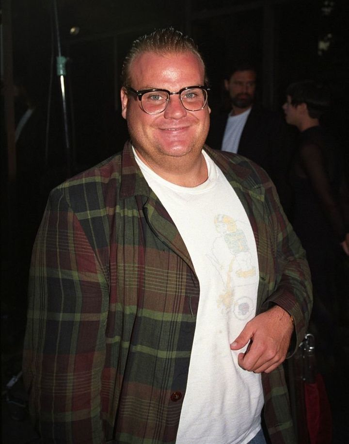 Chris Farley at the Hearts and Souls premiere in Los Angeles in August 1993. 