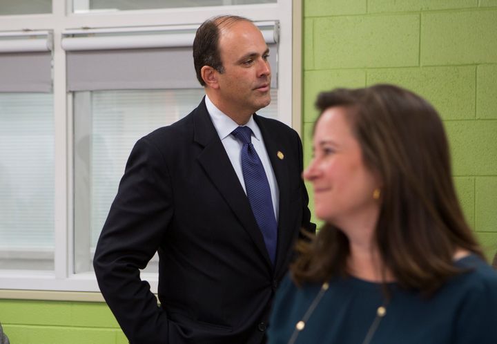 Republican David Yancey and Democrat Shelly Simonds both attended a "Take Your Legislator to School Day" at a local high school on Nov. 28, three weeks after the election.