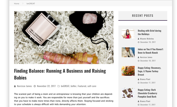 <p>Narcisse James’ penned “Finding Balance: Running A Business and Raising Babies” for Be Baton Rouge</p>