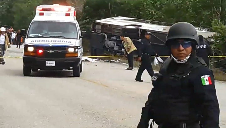 A bus transporting tourists to the Chacchoben Ruins in southeast Mexico lost control and overturned Tuesday, killing and injuring multiple people.