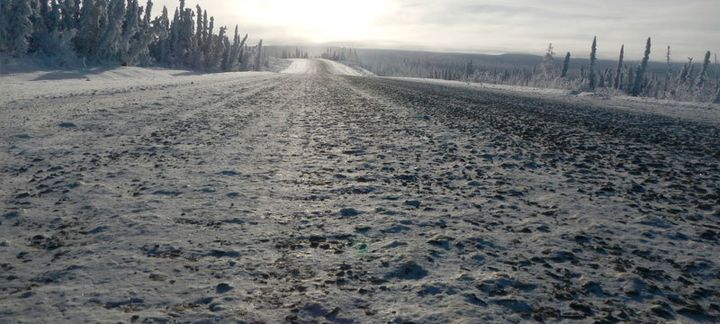 Uneven terrain on an Arctic highway