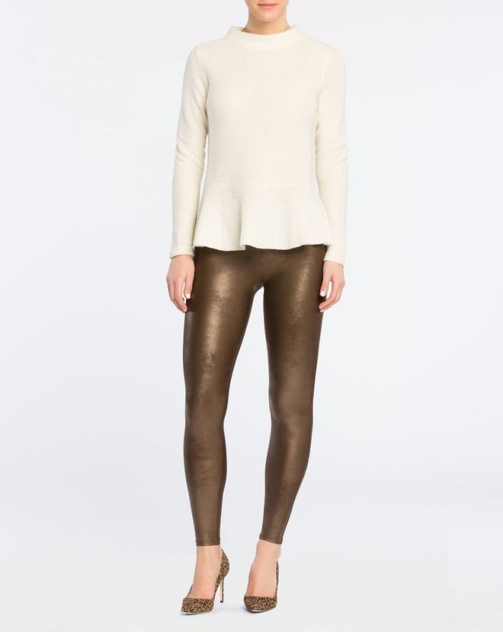 Spanx Plus Size Faux Leather Leggings Bronze Metal 