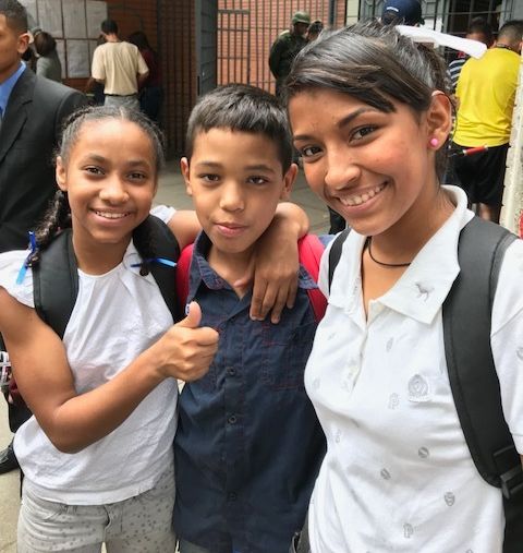 <p>Children in Front of Polling Place, Caracas</p>
