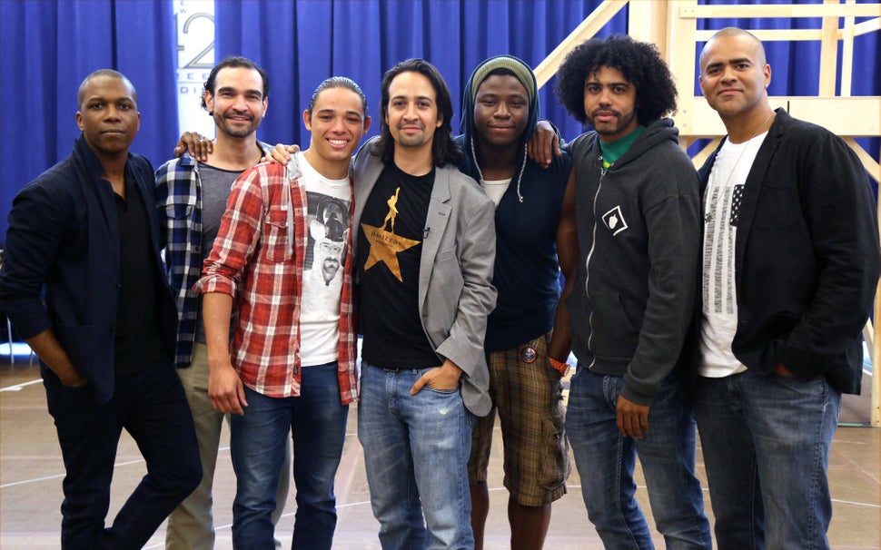 "Hamilton" cast members Leslie Odom Jr., Javier Munoz, Anthony Ramos, Lin-Manuel Miranda, Okieriete Onaodowan, Daveed Diggs a