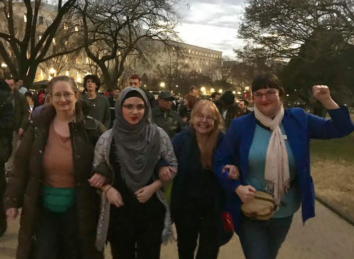 <p>Protesters marching to the Capitol on Monday, 12/18/17</p>