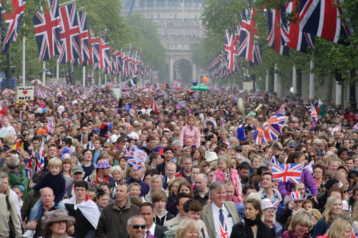 A crowd of well-wishers at the April 29, 2011, London wedding of Prince William and Kate Middleton.