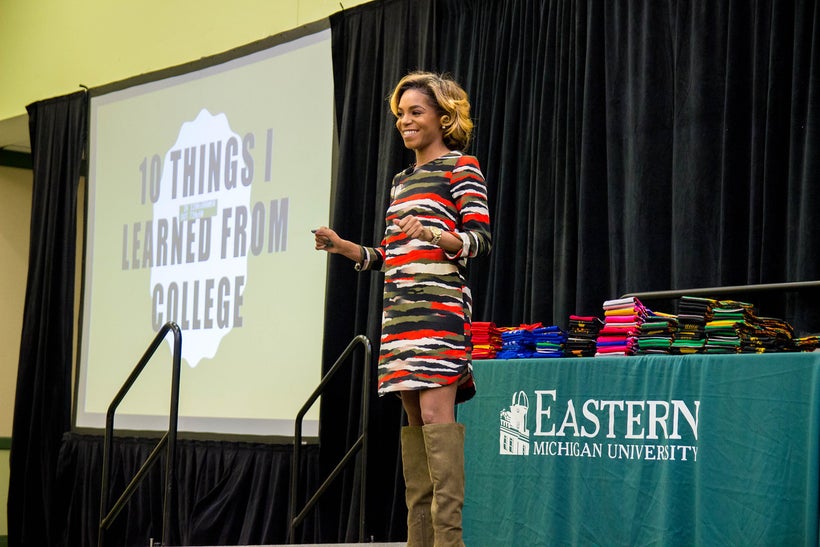 Brittni L. Brown speaking at her alma mater, Eastern Michigan University
