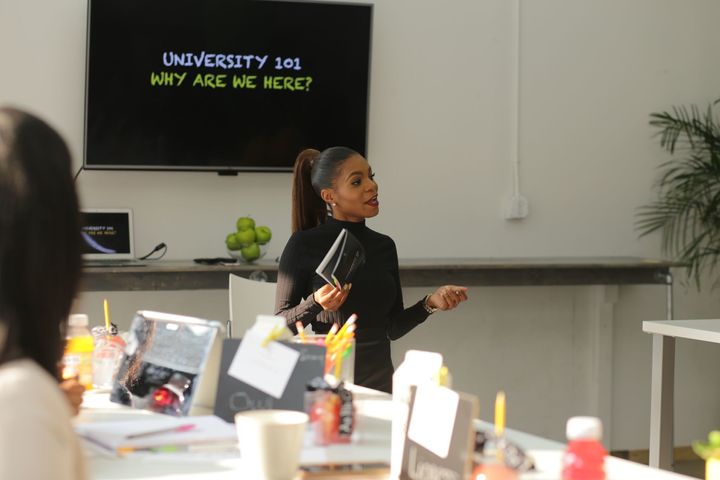 Brittni L. Brown teaching at the fall semester of the Bee-coming Your Brand University, 2017