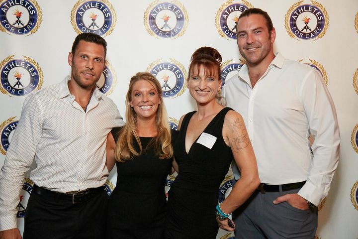 L-R: Former NHLer and Co-Founder of Athletes for CARE, Riley Cote; newly elected New Jersey CannaBusiness Association Board Member, Kelley Detweiler; Sensi Magazine Publisher, Carolyn Scott; Former NFLer and Athletes For CARE Ambassador, Todd Herremans at Monarch Philly. 