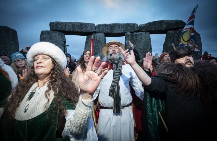 Druids, pagans and revellers gather in Stonehenge at the winter solstice ceremony in 2016