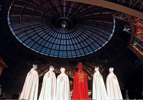 <p><em>Cardinal Mar Beshara Boutros El Raï (in red), Maronite Patriarch of Antioch and the Levant, leads mass during a visit of the statue of Our Lady of Fatima to the Maronite Patriarchate in Bkerke, north of Beirut (courtesy Patrick Baz)</em></p>