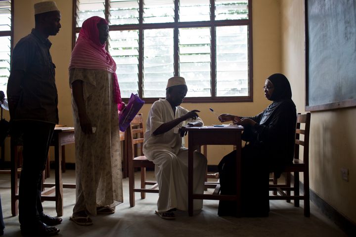 Older people collecting their pension in Zanzibar, where a universal social pension was introduced in 2016